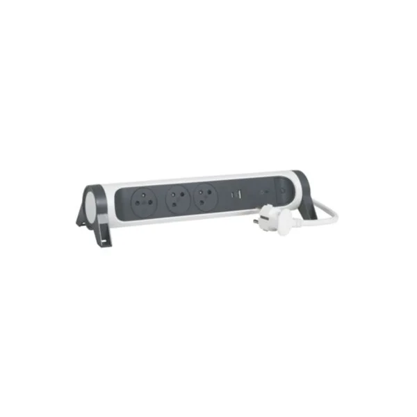 Multiprise parafoudre 3 prises + + 2 chargeurs USB-A et C Legrand blanc et gris 1.5 m