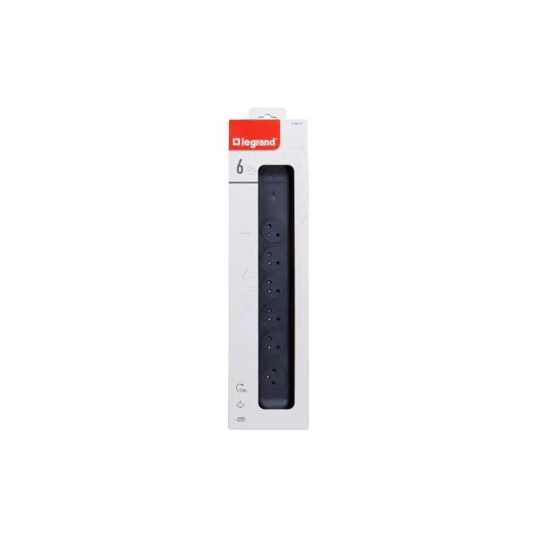 Multiprise parafoudre 6 prises Legrand noir et gris 1.5 m
