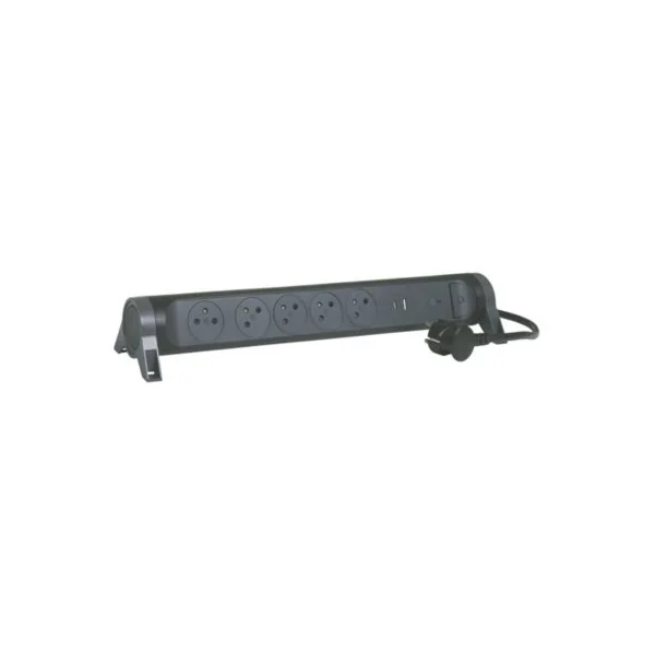 Multiprise parafoudre avec interrupteur 5 prises + + 2 chargeurs USB-A et C Legrand noir et gris 1.5 m