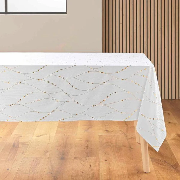 NAPPE RECTANGLE 140X240CM MICROFIBRE FIRMAMENT BLANC OR