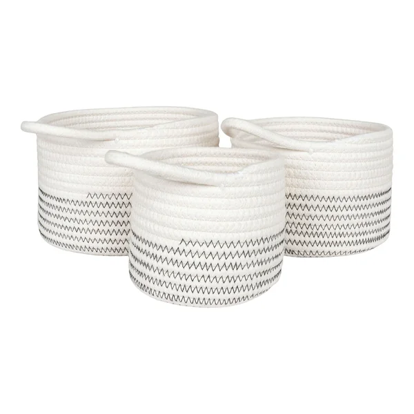 Panier de rangement en coton avec motif zigzag noir (lot de 3)