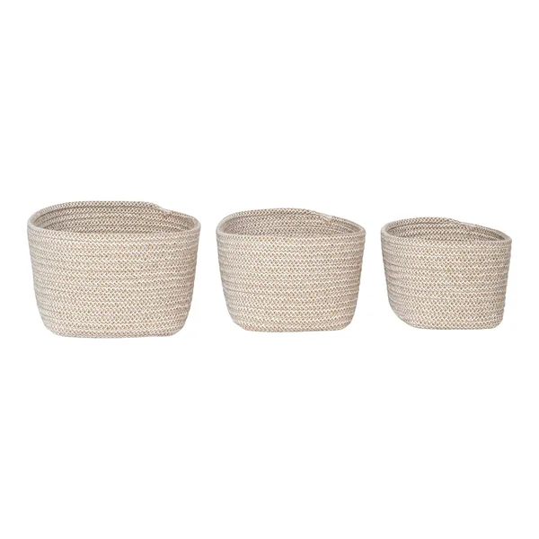 Panier de rangement en coton beige, tressage bicolore (lot de 3)