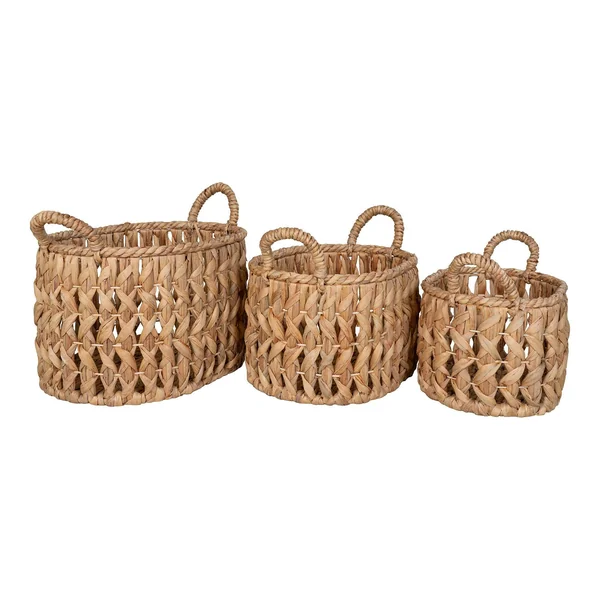 Panier de rangement en jacinthe d'eau, motif tresse (lot de 3)
