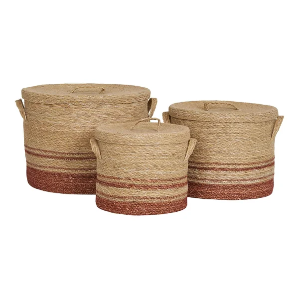Panier tressé en jonc de mer pour rangement maison, tons bruns (lot de 3)