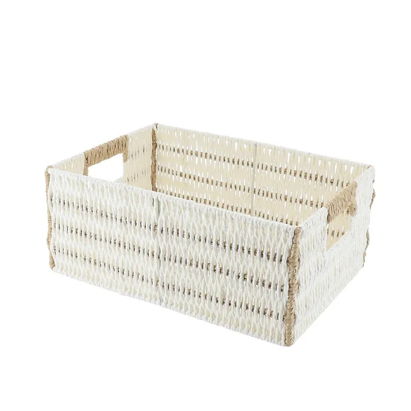 PANIERE PAPIER BICOLORE 34X23.5X14CM BLANC NATUREL