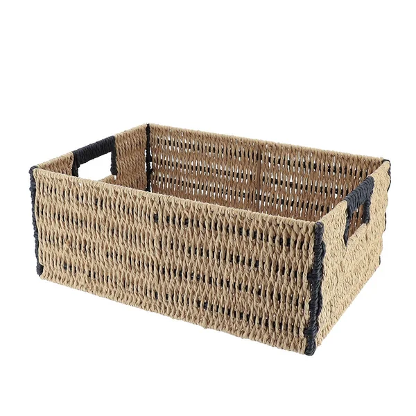 PANIERE PAPIER BICOLORE 39X27X15.5CM NATUREL NOIR