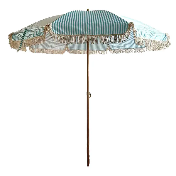 Parasol à franges en tissu rayé bleu d200xh220cm - Gaya