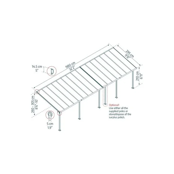 Pergola adossée fixe aluminium Canopia by Palram Olympia blanc 3 x 9,71 m
