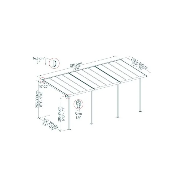 Pergola adossée Sierra Palram Canopia aluminium blanc 2.2 x 6.7 cm