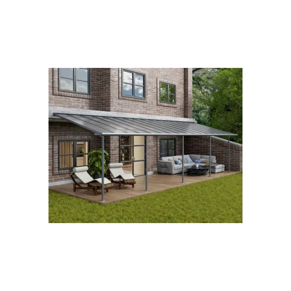 Pergola adossée Sierra Palram Canopia aluminium et polycarbonate gris 3 x 9,8m