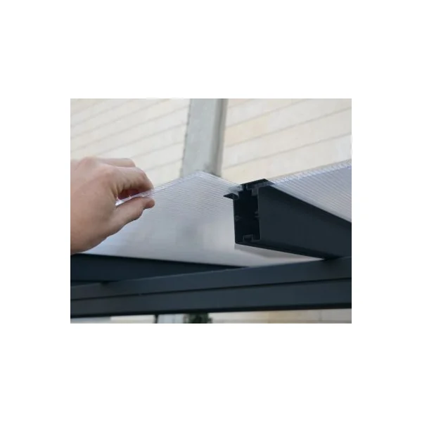 Pergola adossée Sierra Palram Canopia aluminium et polycarbonate gris 3 x 9,8m