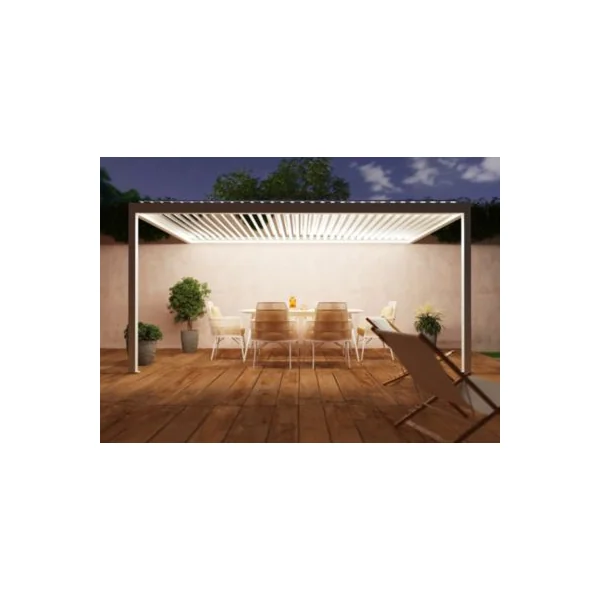Pergola bioclimatique adossée motorisée Salto Alumin'home aluminium blanc RAL 9010 - 5 x 3 m avec LED intégrés