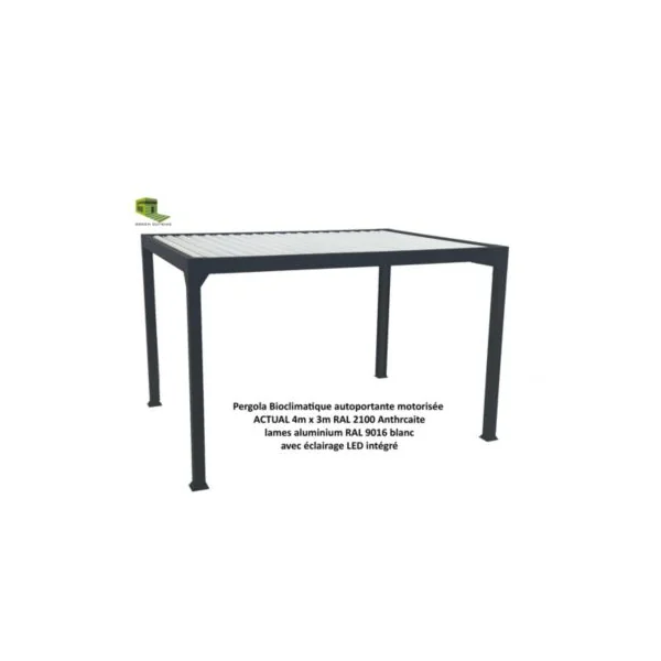 Pergola bioclimatique autoportante Actual motorisée aluminium noir sablé Green Outside 4 x 3 m