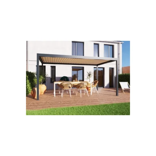 Pergola bioclimatique autoportante manuelle Salto Alumin'home aluminium gris foncé RAL 7016 - 5 x 3 m