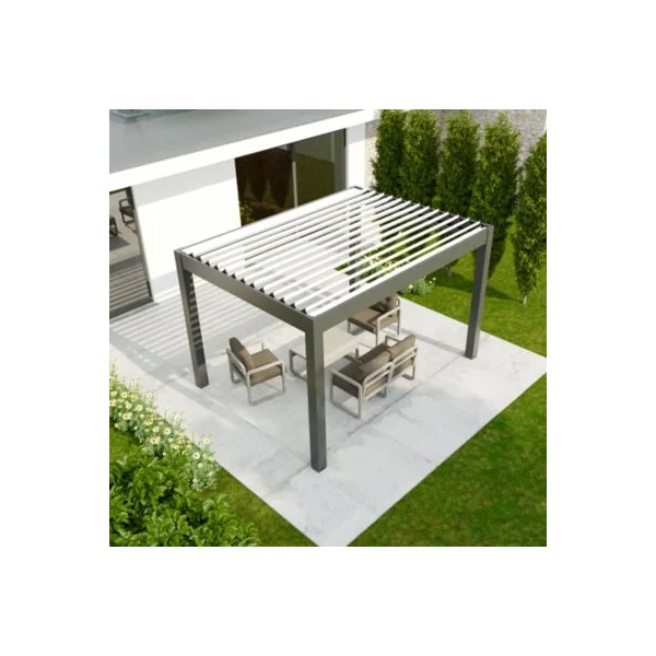 Pergola bioclimatique autoportante motorisée aluminium 4ALU Vali 3 x 4 m gris anthracite 7016 lames blanches avec LED