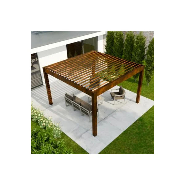 Pergola bioclimatique autoportante motorisée aluminium 4ALU Vali 4 x 4 m coloris rouille avec LED