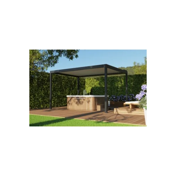 Pergola bioclimatique autoportante motorisée Salto Alumin'home aluminium gris foncé RAL 7016 - 4 x 3 m avec LED intégrés