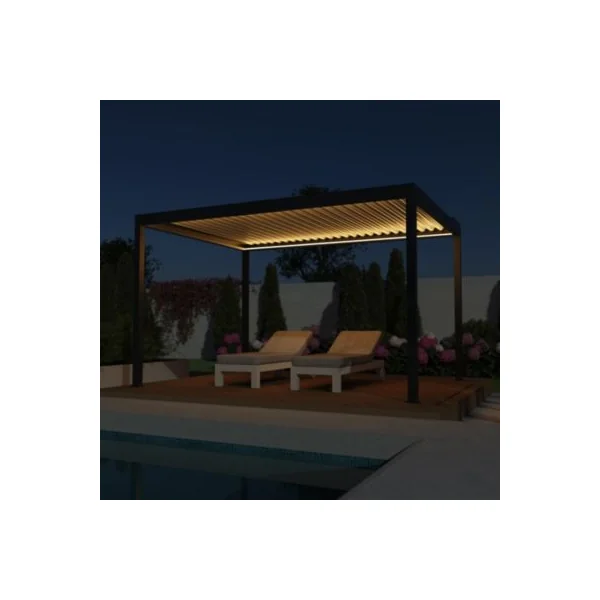 Pergola bioclimatique autoportante motorisée Salto Alumin'home aluminium gris foncé RAL 7016 - 4 x 3 m avec LED intégrés