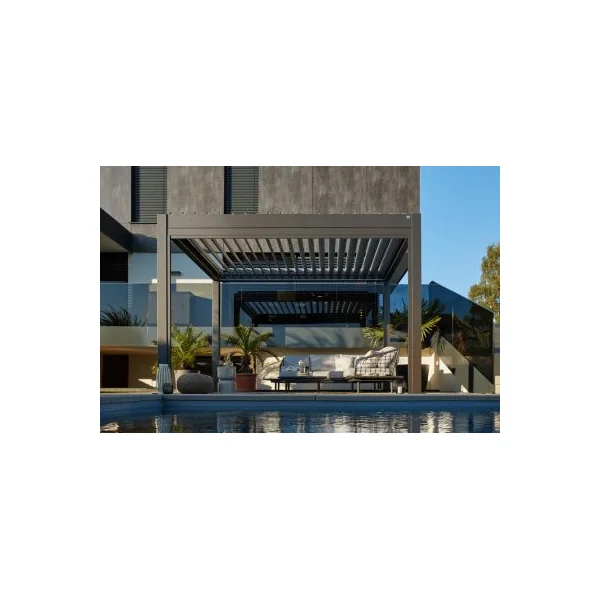 Pergola bioclimatique autoportée aluminium gris métallique Biohort 3,5 x 3,5 m