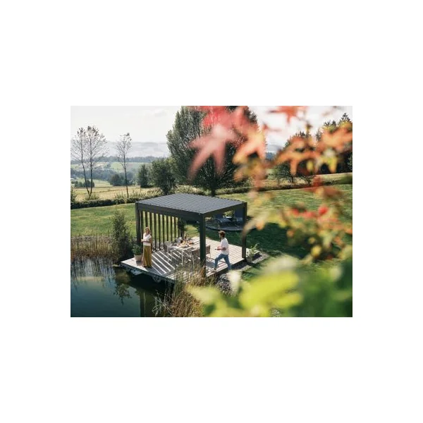 Pergola bioclimatique autoportée aluminium gris métallique Biohort 3,5 x 3,5 m