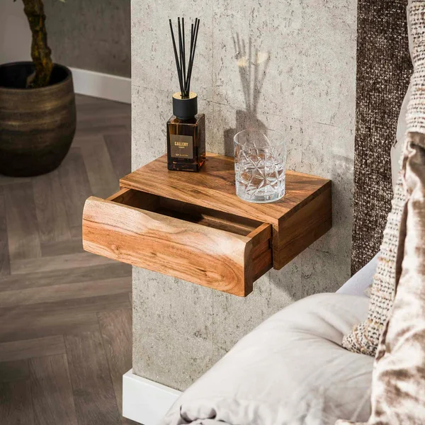 Petite table de chevet murale en bois clair 1 tiroir (lot de 2) MELBOURNE
