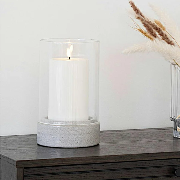 Photophore verre et ciment - forme cylindrique, design minimaliste gris