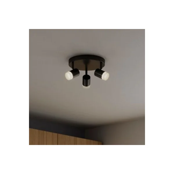 Plafonnier spot LED intégrée 3 lumières 350 lm 9.5 W blanc chaud GoodHome Maupin noir mat H.14 x Ø23 cm