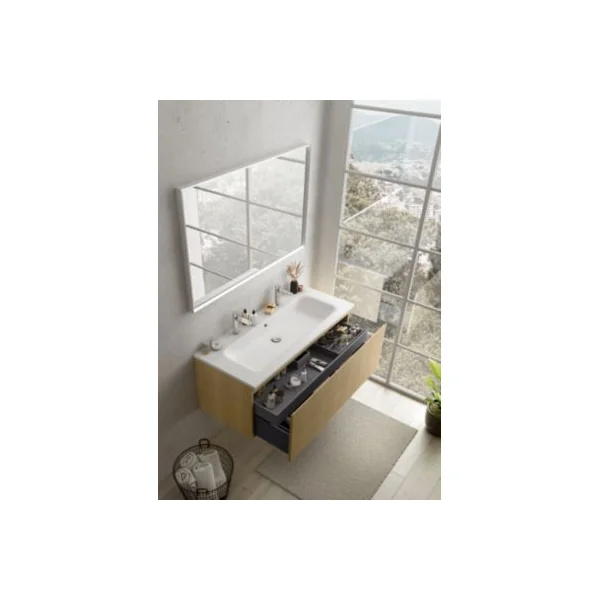 Plan simple vasque blanc mat en résine 120 cm pour 2 robinets, Pura+