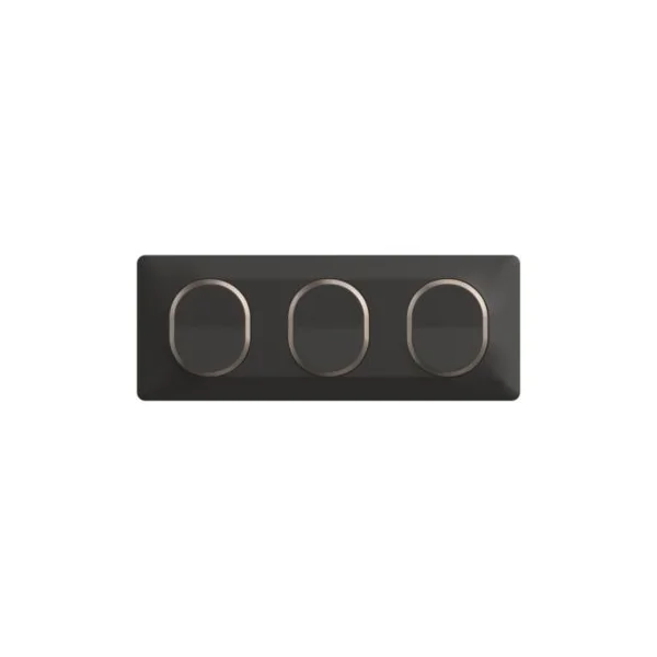 Plaque de finition 3 postes Schneider Electric Ovalis S340706G coloris anthracite avec liseré argent chromé l.229 x P.10 x H.87 mm
