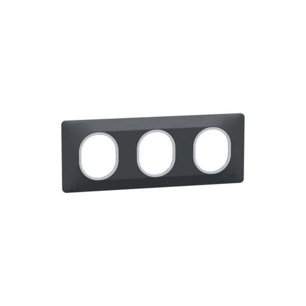 Plaque de finition 3 postes Schneider Electric Ovalis S340706G coloris anthracite avec liseré argent chromé l.229 x P.10 x H.87 mm