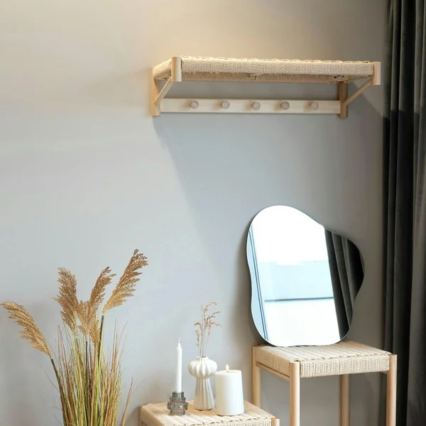 Portemanteau mural style scandinave en bois de peuplier et corde TALLINN