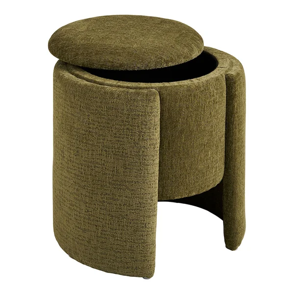 Pouf en tissu chenille vert - Waldo