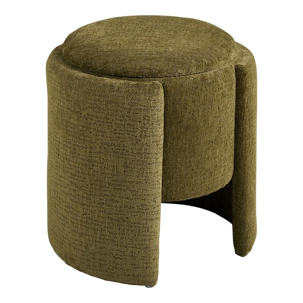 Pouf en tissu chenille vert - Waldo