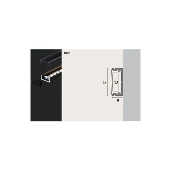 Profilé de strip LED Base IP20 noir Paulmann L.100 x H.9 x P.17cm