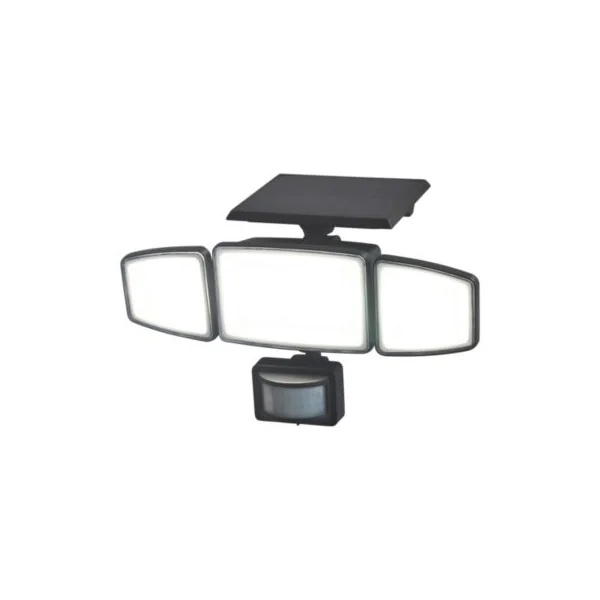 Projecteur solaire LED extérieur noir 800 lm avec détecteur de mouvement,3 têtes orientables IP54