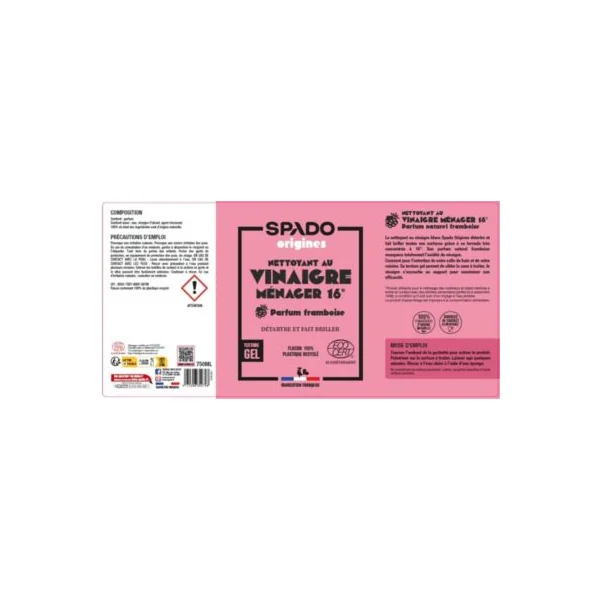 Pulvérisateur vinaigre blanc gel concentré Spado Origines framboise 16° 750 ml