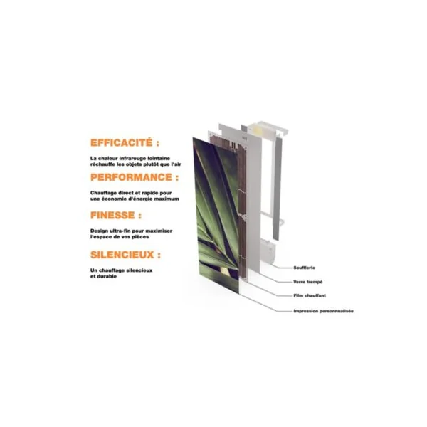 Radiateur électrique à rayonnement 1250W avec soufflerie, verre design Feuille de Palmier - Ilo Fanmix