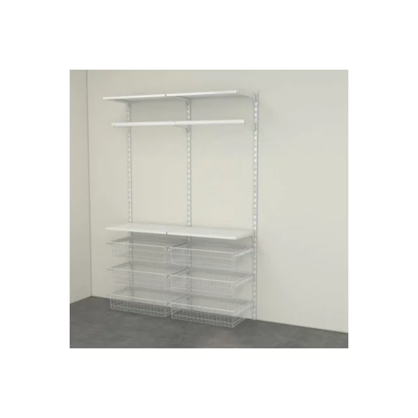 Rangement ouvert mural 2 colonnes avec penderie et 6 paniers H. 200 x L. 132 x P. 40 cm