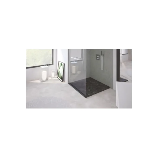 Receveur de douche 90x90 cm extra plat, résine et minéral, terrazzo noir, Ayor Bathroom Nola