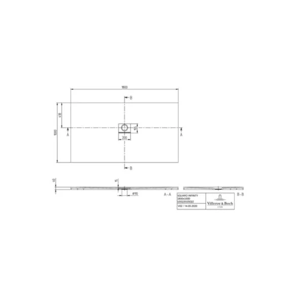Receveur de douche à poser 100 x 180 cm, gris, Villeroy & Boch Squaro Infinity