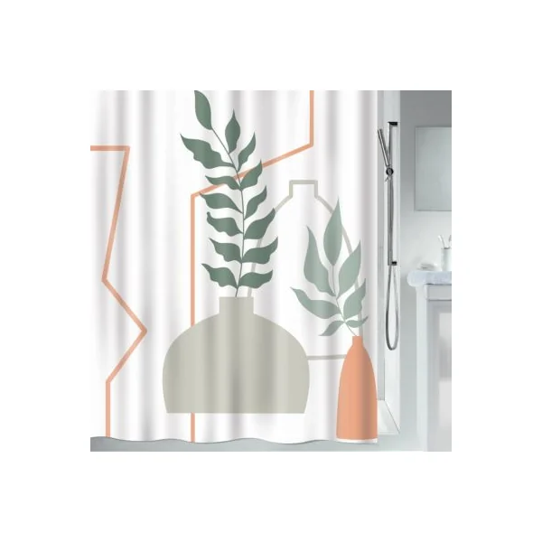 Rideau de douche à motif style bohème abstrait, vert et terracotta, l.180 x H.200 cm, MSV Kenzi
