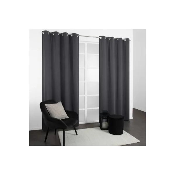 Rideau occultant thermique à oeillets gris foncé L.240 x l.135cm, JBY Creation