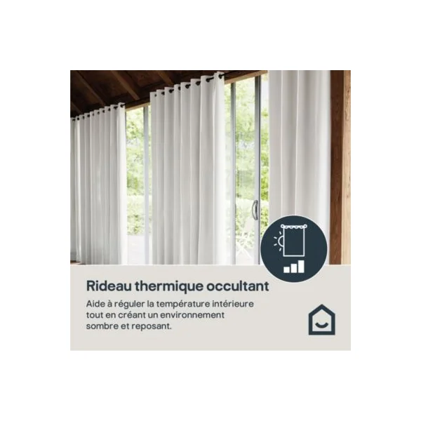 Rideau occultant thermique à œillets effet tissé Vestris gris clair l.140 x H.260cm GoodHome