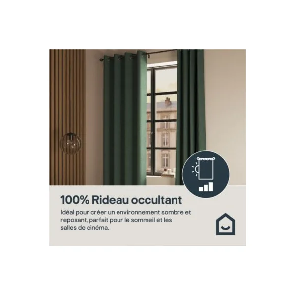 Rideau occultant à œillets effet chenille Isti vert emeraude l.140 x H.260cm GoodHome