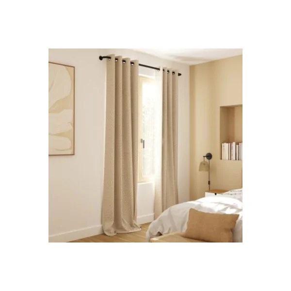 Rideau tamisant à œillets effet jacquard Mafana coton jaune moutarde l.140 x H.260cm GoodHome