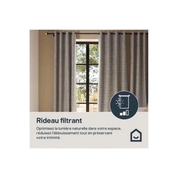 Rideau tamisant à œillets en coton effet jacquard Mafana noir et blanc l.140 x H.260cm GoodHome