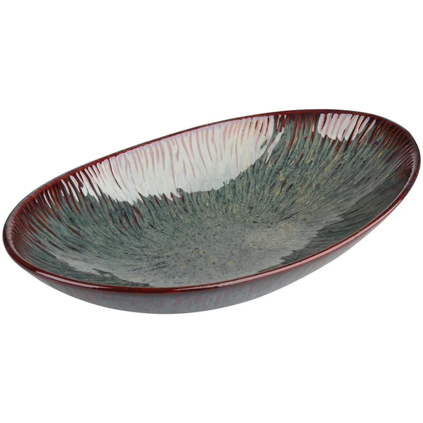 SALADIER OVAL EMAIL REACTIF EFFET CORAIL BELU MARRON 30CM