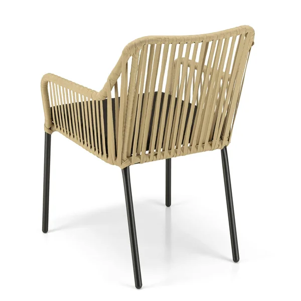 Salon de jardin 1 table carrée métal noir 70x70 cm - 2 fauteuils cordage couleur naturelle 1 coussin noir GIJON