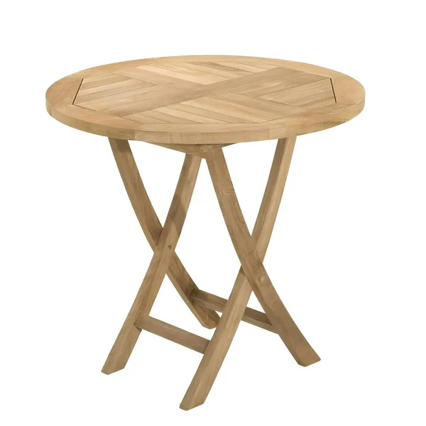 Salon de jardin en teck brut Table ronde pliante 80cm 2 chaises SUMMER