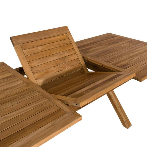 Salon de jardin teck brut table pieds en croix 180/240 + 6 fauteuils SUMMER